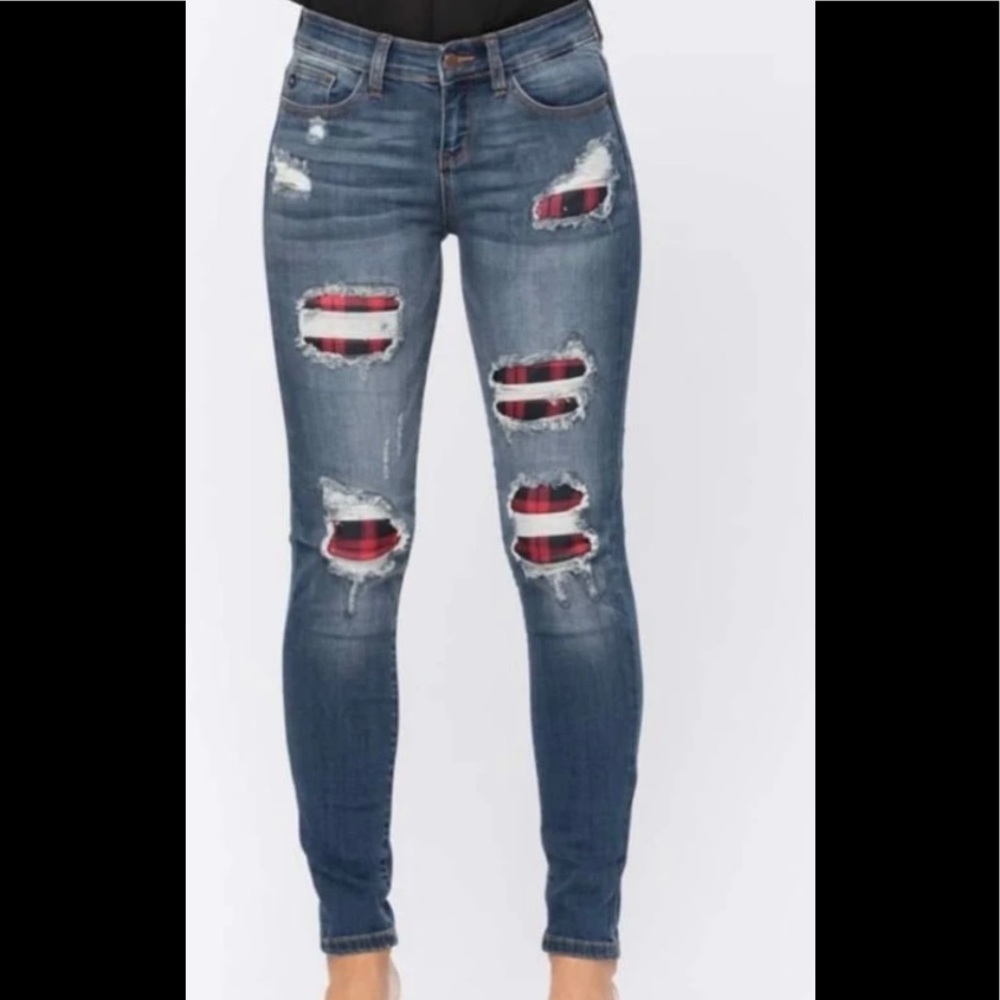 Judy Blue jeans red/black Buffalo plaid NWT